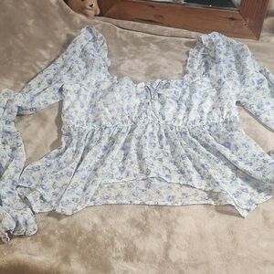 Full Tilt Pastel Blue Floral Blouse